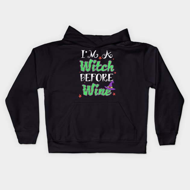 A Witch Before Wine Halloween Kids Hoodie by Tatjana  Horvatić